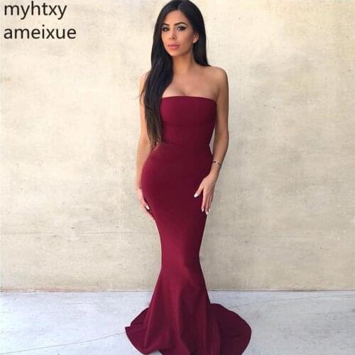 Simple Burgundy Plus Size Evening Dresses Custom Strapless Mermaid Style Long Formal Party 2020 Cheap Trumpet Robe De Soiree