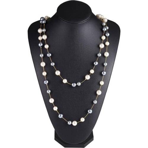 1pcs New arrival Women Pendant necklace simulated-pearl weater chain Long necklace Gold silver color chain collar Jewelry