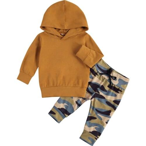 2020 0-3Y Toddler Baby Boy Clothing Autumn Tracksuit Long Sleeve Hooded Sweatshirt+Camouflage Harem Pants 2pcs Outfits Set