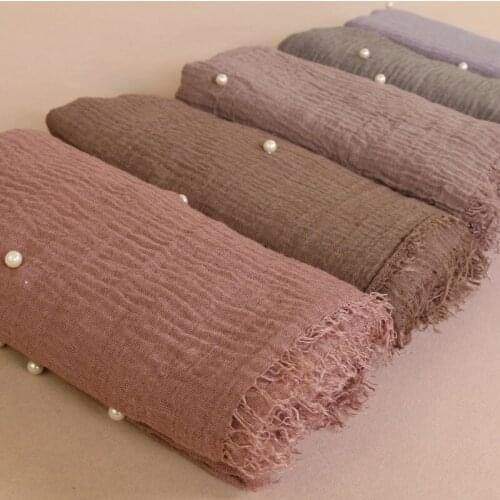 24pieces/lot) New design cotton pearls crinkle Muslim hijab scarf islamic wrap long scarves headscarf GYW62
