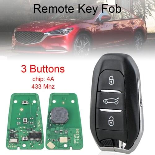433MHz 3 Buttons Car Key Remote Key Fob Smart Keyless with 4A Chip Fit for Peugeot 308 408 508 5008 new