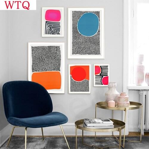 Abstract Geometric Trendy Canvas Painting Poster Blue Lake Sunset Labyrinth Wall Art Print Pictures Livingroom Nordic Home Decor
