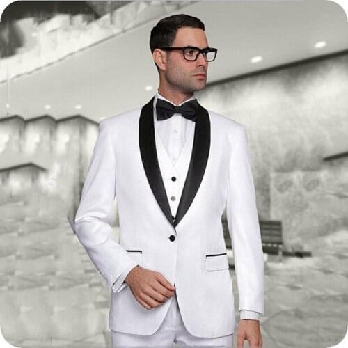 Custom Made White Men Suits for Wedding Groom Tuxedos Slim Fit Terno Masculino 2Piece Man Blazers One Button Costume Homme