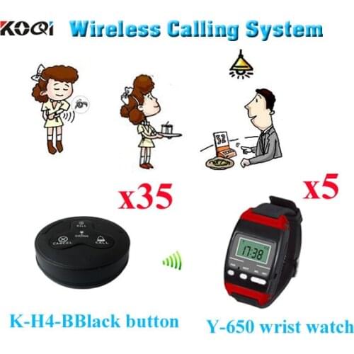 Wireless Calling System Transmitter Watch Pagers Y-650 With Waterproof Call Button K-H4 ( 5pcs wrist watch+ 35pcs call button)