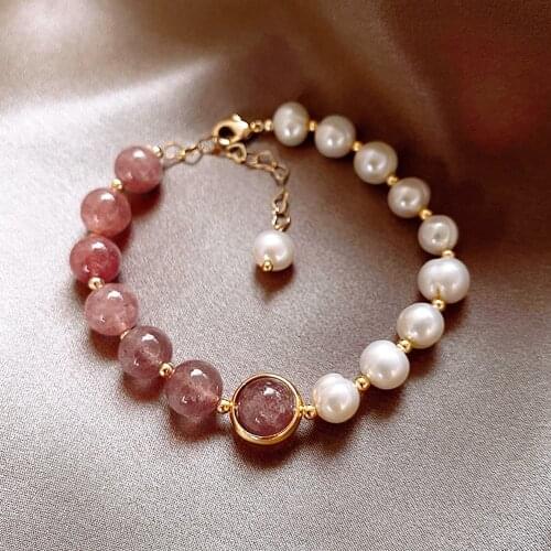 Strawberry crystals stone bracelet simple delicate daily jewelry accessories gold-plated beaded bracelet for women 2020 new gift