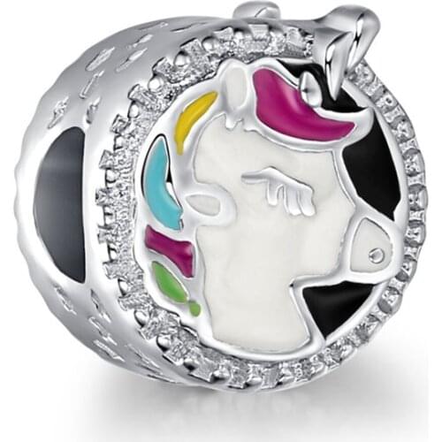 1Pcs New Cute Color Unicorn Pendant DIY Beads Suitable for Original Pandora Charm Bracelet Ladies Jewelry Making Gifts