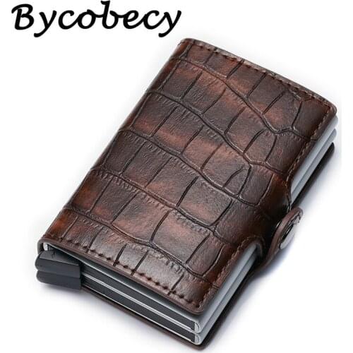 Bycobecy 2019 PU Leather Credit Card Holder New Aluminium Double Box Men Women Metal RFID Vintage Travel Card Wallet Carteira
