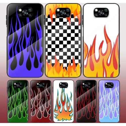 Neon Flames Fire Tempered Glass Cover For Xiaomi POCO F3 F2 X3 NFC X2 M2 Pro Phone Case