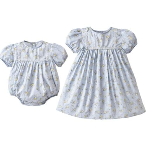 Kids Sister Brother Clothes Family Matching Outfits Toddler Girls Floral Dress Boys Rompers Suits Child Summer Florals Clothing