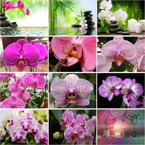 DIY 5D Diamond Painting Full Round & Square Resin Mosaic Diamond Embroidery Cross Stitch Kits Wall Art Decor Noble orchid