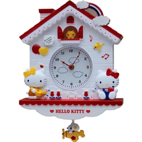 Crafts Arts Home decoration The Le Di twins KT cat household wall clock swing creative living room bedroom decoration cartoon Pe