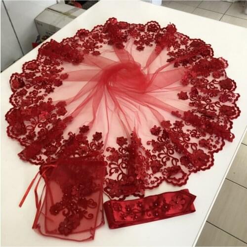 Bridal Veil Set Wedding Casual Dating Henna Night Accessory Elegant Lace Guipure Burgundy Red Color Women Groom English Pieces