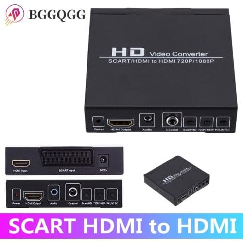 BGGQGG SCART HDMI to HDMI Converter Full HD 1080P Digital High Definition Video Konverter EU/US Power Plug Adapter For HD HDTV