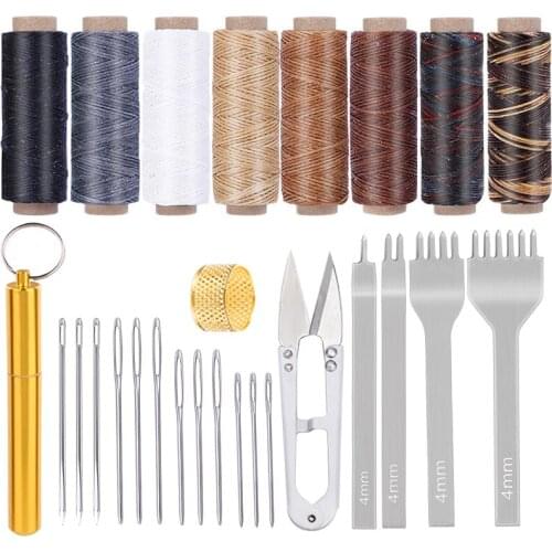 Nonvor Professional Leather Sewing Craft Tools Kit Waxed Thread Hand Sewing Stitching Punch Carving Work Saddle Accessories
