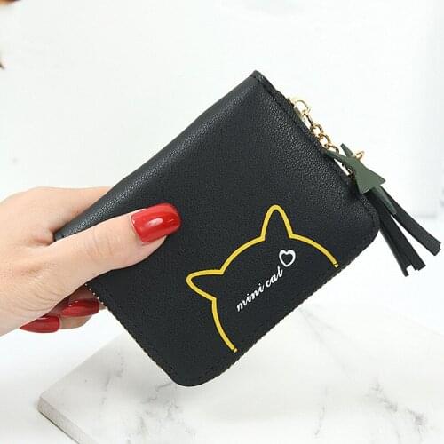 New Coin Purse Ladies Zipper Mini Bag Key Case Korean Trifold Female Purse Student Cute Simple Tassel Small Card Holder Wallet