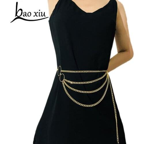 New Street Luxury Hot belt Womens Gold Metal Chain Long Tassel Belt Multilayer Female Waistband Wedding Belt Straps accessories