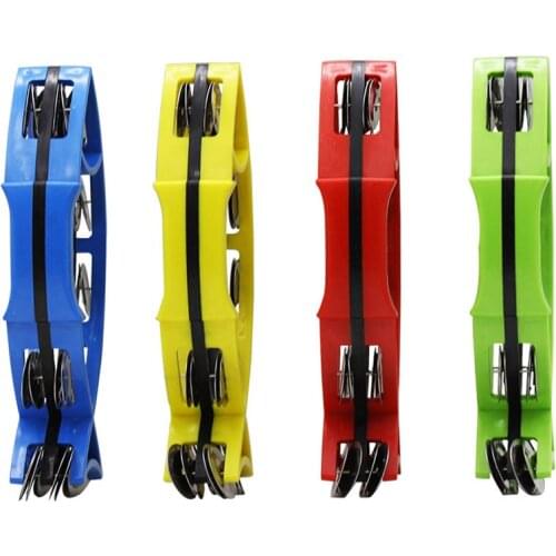 Hand Held Bell Rattles Fish-shape Tambourine Percussion with Double Metal Jingles Musical Toy for Party Color Random Delivery