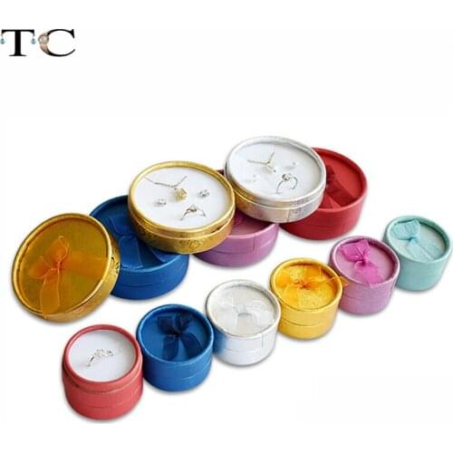Multi-color Bow Small Round Ring Box Stud Earrings Jewelry Box Gift Box For Ring Display Jewelry Wholesales 12/24pcs/Lot