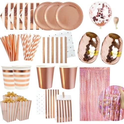 Joy-Enlife Rose Gold Party Disposable Tableware birthday party decorations baby shower party wedding party decor Birthday party