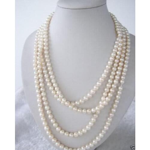 SUPER LONG 100 INCH WHITE FRESHWATER REAL PEARL NECKLACE 7-8MM