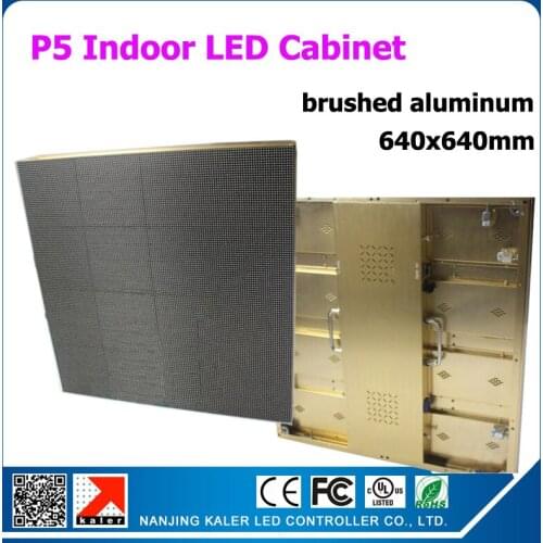 TEEHO 0.64m x 0.64m golden brushed aluminum P5 indoor LED video wall full color P5 led cabinet with receiving card 1/16 scan