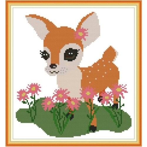 Lovely Deer Cross Stitch Fabric 14ct Printed Canvas Cross Stitch Embroidery Animals 11ct Counted DIY Hand Needlework DMC Threads