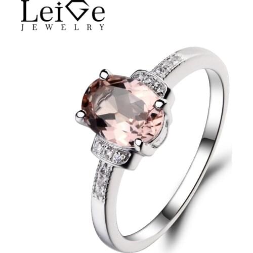 Leige Jewelry 925 Sterling Silver Natural Morganite Ring Oval Cut Gemstone Birthstone Promise Engagement Rings Jewelry for Women