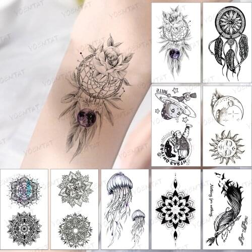 Waterproof Temporary Tattoos Sticker Rose Peony Flower Feather Leaf Purple Black Tatoo Leg Arm Woman Man Child Fake Flash Tatto