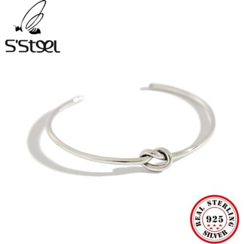 SSTEEL Real 925 Sterling Silver Bangles For Women Ladies Bracelet Round Resizable Argent Manchette Femme Regalos Para Mujer