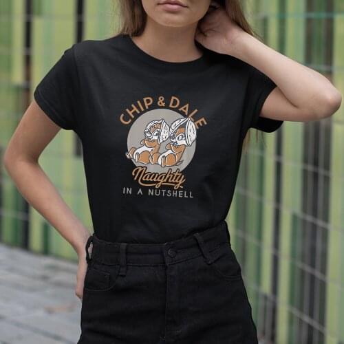 Four Seasons Dropship Kawaii Disney Women T-Shirts O-Neck Short Sleeve Chip 'n' Dale Cartoon Printing Summer New T Shirts Female