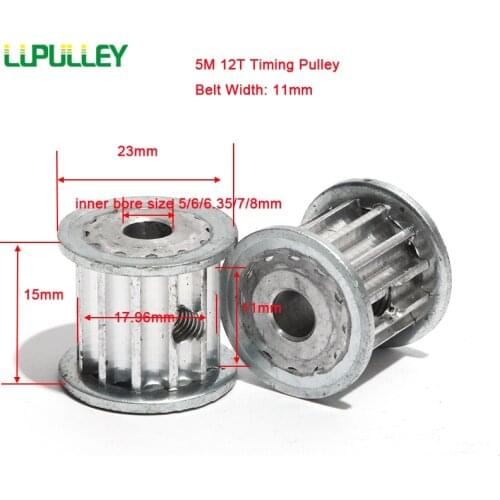 LUPULLEY 5M 12T Timing Pulley With Belt Width 11mm 5/6/6.35/7/8mm Bore Teeth Pitch 5mm Synchronous Timing Belt Pulley For CNC