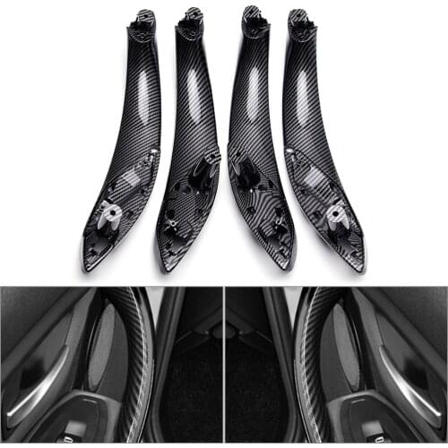 4x Car ABS Inner Door Pull Handle Trim Cover Panel For BMW F30 F35 F80 3 Series 2013 2014 2015 2016 2017 2018 Carbon Fiber Style