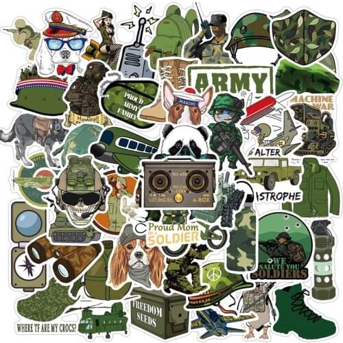 50 PCS Military Graffiti Sticker Pack Cool Soldier Car Stickers and Decals Vinyl DIY Laptop Skateboard Phone Case Motor for Boys
