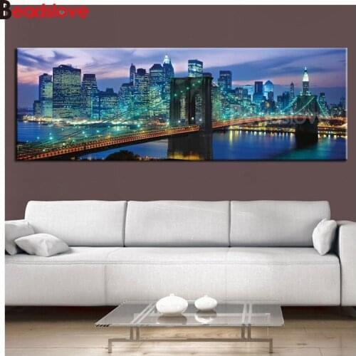 Large size 5D DIY Diamond Painting Full Square Round Drill Embroidery New York Night landscape Mosaic Needlework Wall Decor