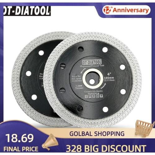 DT-DIATOOL 2pcs/pk Dia 105mm/4" Diamond Cutting Disc X Mesh Turbo Rim Saw Blades Tile Ceramic Porcelain Marble Cutting Wheels