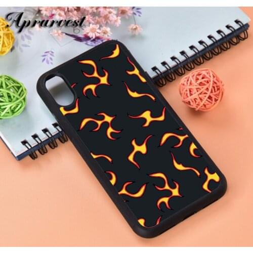 Aprarvest Aesthetic Neon Fire Flames Black Silicone Rubber Phone Case Cover For iPhone 6 6S 7 8 PLUS X XS XR 11 12 MINI PRO MAX