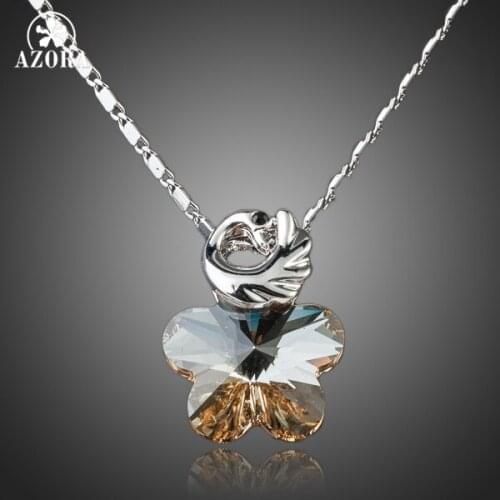 AZORA White Gold Color Brown Stellux Austrian Crystal Pentagram Pendant Necklace TN0074