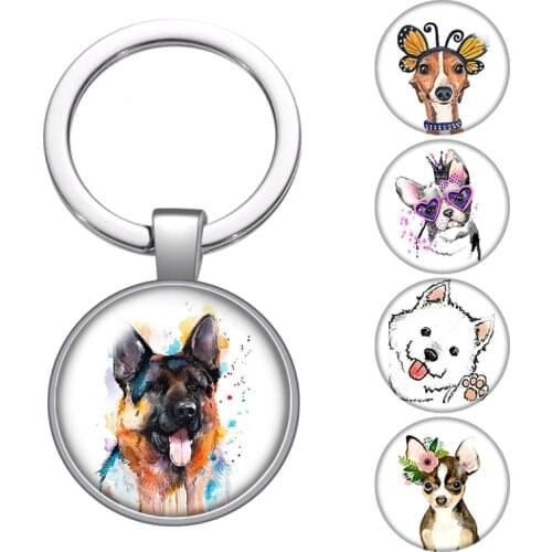 Lovely Dog Love pet family glass cabochon keychain Bag Car key chain Ring Holder silver color keychains for Men Women Gifts
