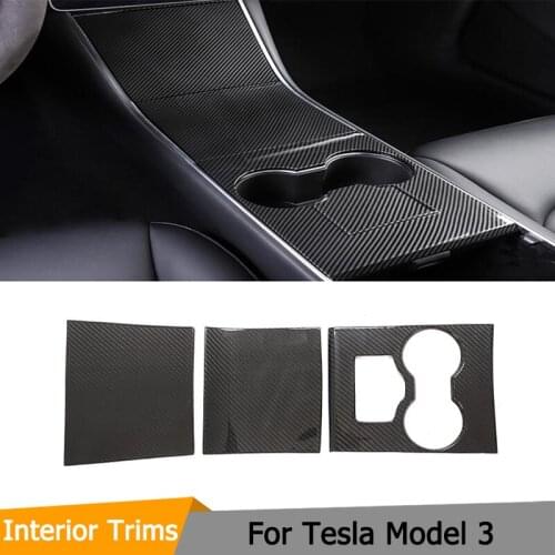 Central Control Water Cup Holder Panel Cover Trim for Tesla Model 3 2017-2019 Carbon Fiber Central Console Sticker