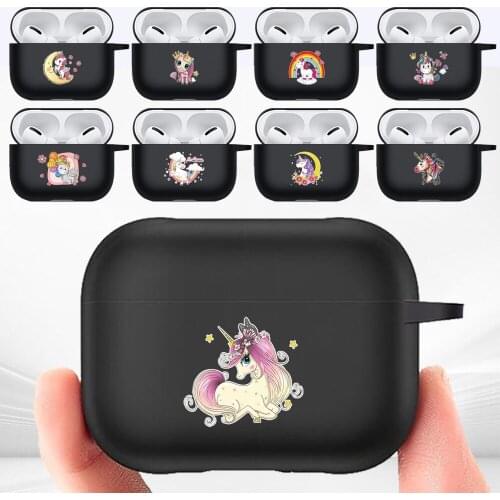 Earphone Case for Apple AirPods Pro Silicone Earphone Sleeve Unicorn Pattern Matte Black Protective Case Headphone Accessories