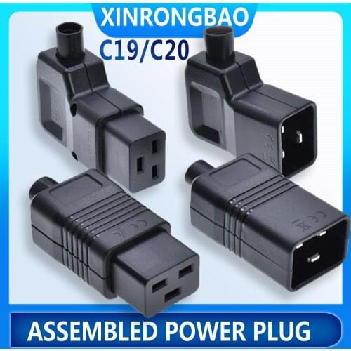 Black 16A CE Copper IEC320 C19 C20 UPS PDU wired power outlet assemble install connector Elbow 90° AC electric Panel Receptacle