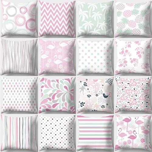 Pink Flamingo Flower Print Decorative Cushions Pillowcase Polyester Cushion Cover Throw Pillow Sofa Decoration Pillowcover 40943