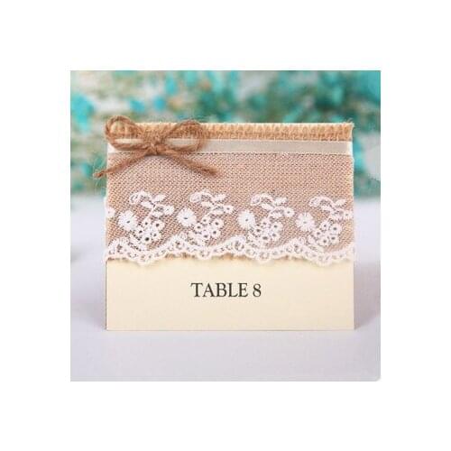 Rustic Style Lace Burlap Place Card Wedding Table Number Card with Burlap Bow-Knot size 11cm x 9cm baby shower favors 20pcs