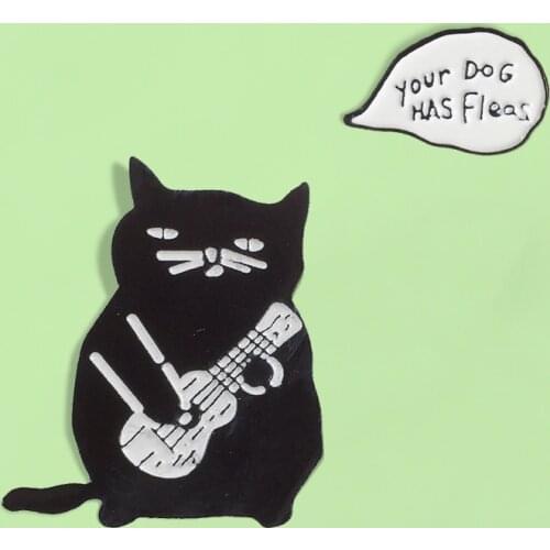 Rock Black Cat Enamel Pin Indifferent Guitarist Cartoon Animal Thinking Music Personality Punk Shirt Jewelry Lapel Button Brooch