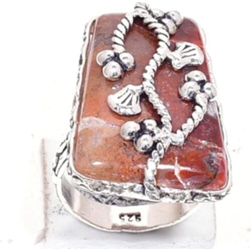Genuine Jasper Ring Silver , Hand Made Women Jewelry gift , Size: 8 , R7029