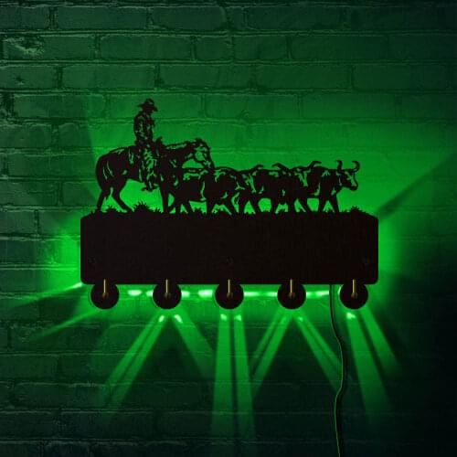 Cowboy LED Lighted Wall Coat Hook Multi-color changing Wall Light Clothes Hanger Key Holder Household Wall Decor Cattlemen Gift