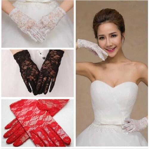 Summer Short Lace Gloves UV Protection Full Finger Gloves Outdoor Driving Gloves Prom Party Wedding Lace Gloves for Women
