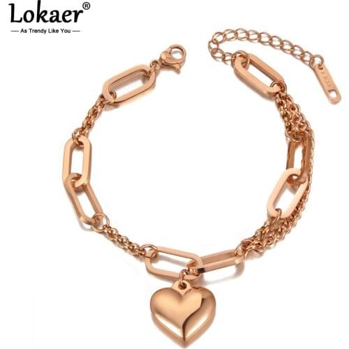Lokaer Original Design Fashion Stainless Steel Heart Charm Bracelets For Women Girl Bohemia Chain & Link Bracelet Jewelry B20090