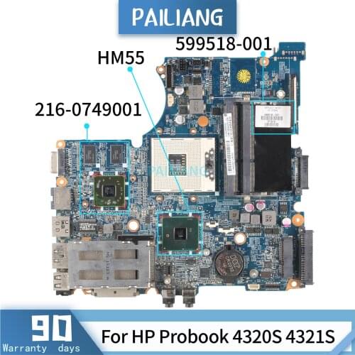 PAILIANG Laptop motherboard For HP Probook 4320S 4321S Mainboard 599518-001 DASX6AMB8E0 216-0749001 HM57 tesed DDR3