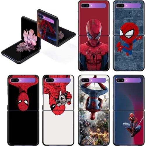 Marvel Spider-Man Fashion Mobile Hard Shockproof Cover For Samsung Galaxy Z Flip 3 5G Black Fundas Phone Case
